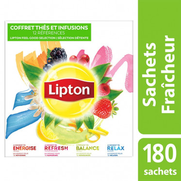 Coffret de Thés  et Infusions Lipton - 12 parfums -180 sachets