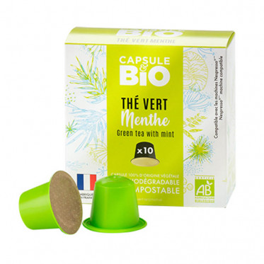 Capsules Nespresso compatible sans aluminium sans plastique - Thé Vert Menthe Bio - 10 capsules
