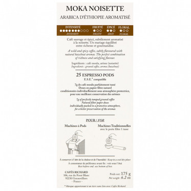 Dosette ESE Cafés Richard Moka Noisette - 25 dosettes emballées individuellement