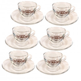 Tasse en Verre Costadoro Espresso 7 cl avec sous-tasses - 6 tasses
