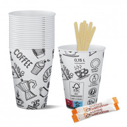 Pack Café écologique : Gobelet carton 15cl + Sucre + Spatule - 200 boissons