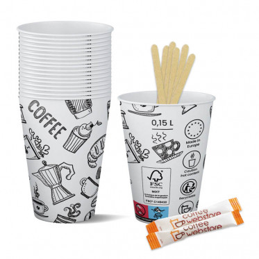 Pack Café : Gobelet carton 15cl + Sucre + Spatule - 1000 boissons