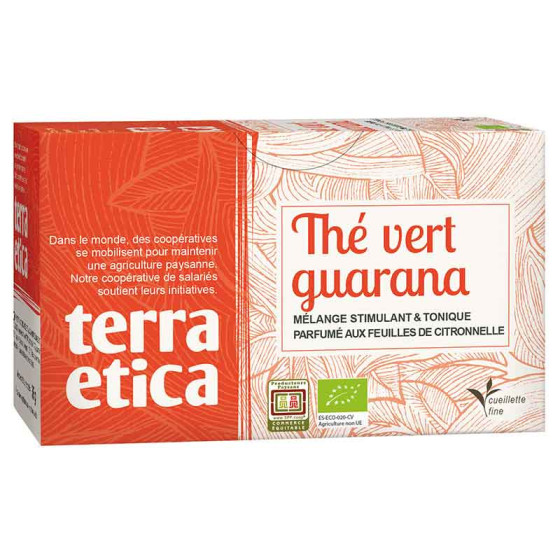Thé Vert Bio Terra Ética Guarana Citronnelle Sri Lanka - 6 boites - 120 sachets