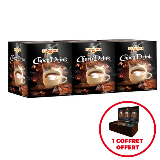 Chocolat Chaud Caprimo Hot Chocolate Choco Drink - 3 Boîtes distributrices - 300 dosettes individuelles + 1 coffret offert