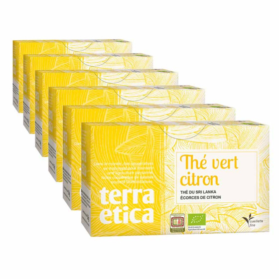 Thé Vert Bio Terra Ética Citron Sri Lanka - 6 boites - 120 sachets