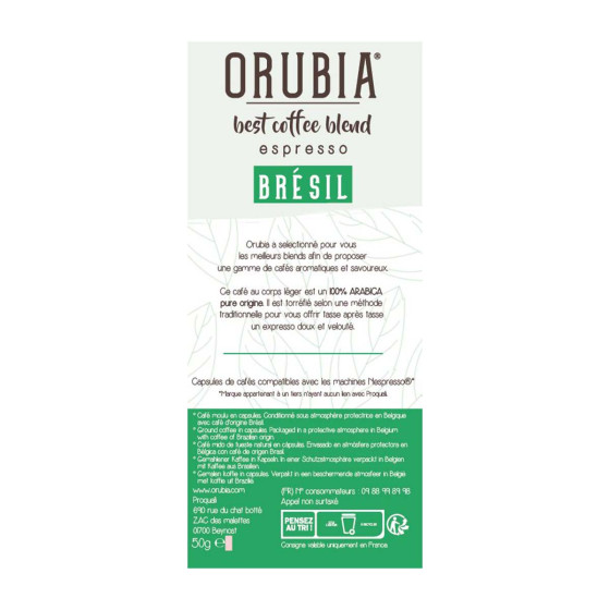 Capsule Nespresso Compatible Café Orubia Brésil 100% Arabica Intensité 5 - 120 capsules