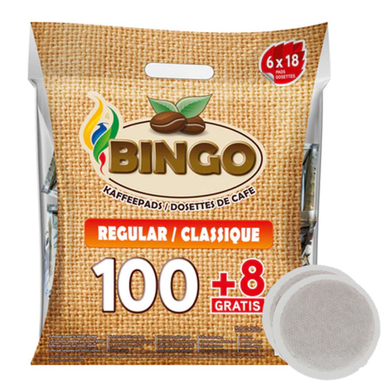 Dosette Senseo compatible Bingo Classique - Sachet de 6 paquets - 100 dosettes + 8 offertes