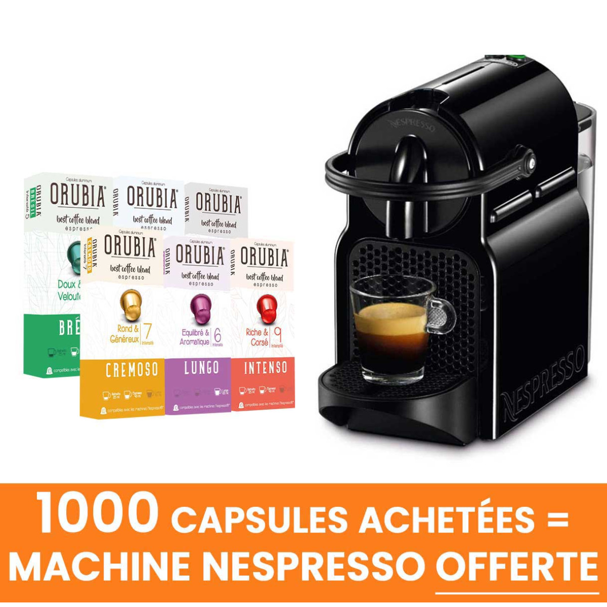 Lot 1000 Capsules Nespresso Orubia + Machine Magimix Inissia OFFERTE