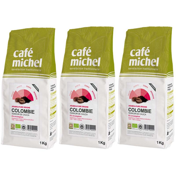 Café en Grains Bio Café Michel Colombie - 3 paquets - 3 kg
