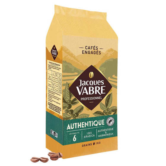 Café en Grains Jacques Vabre Authentique 100% Arabica - 4 paquets - 4 Kg