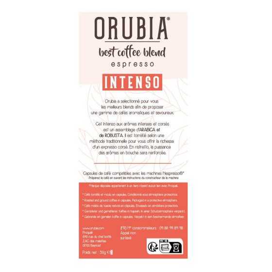 Capsule Nespresso Compatible Café Orubia Intenso 50% Arabica Intensité 9 - 120 capsules