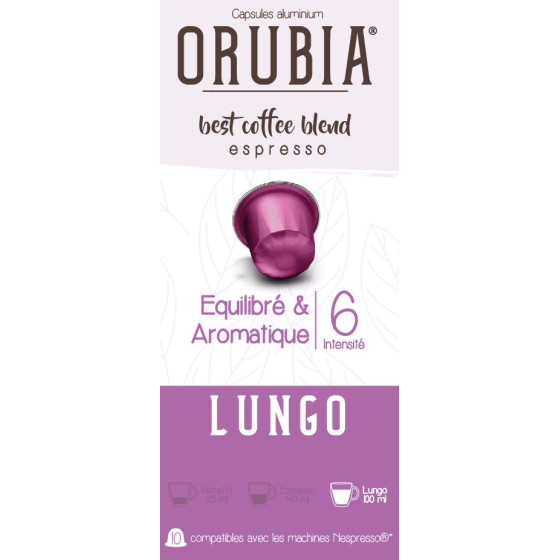 Capsule Nespresso Compatible Café Orubia Lungo 100% Arabica Intensité 6 - 600 capsules + 60 capsules Offertes